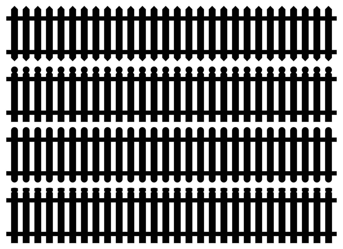 Set of fence silhouette in flat style vector illustration. Black fence isolated on white