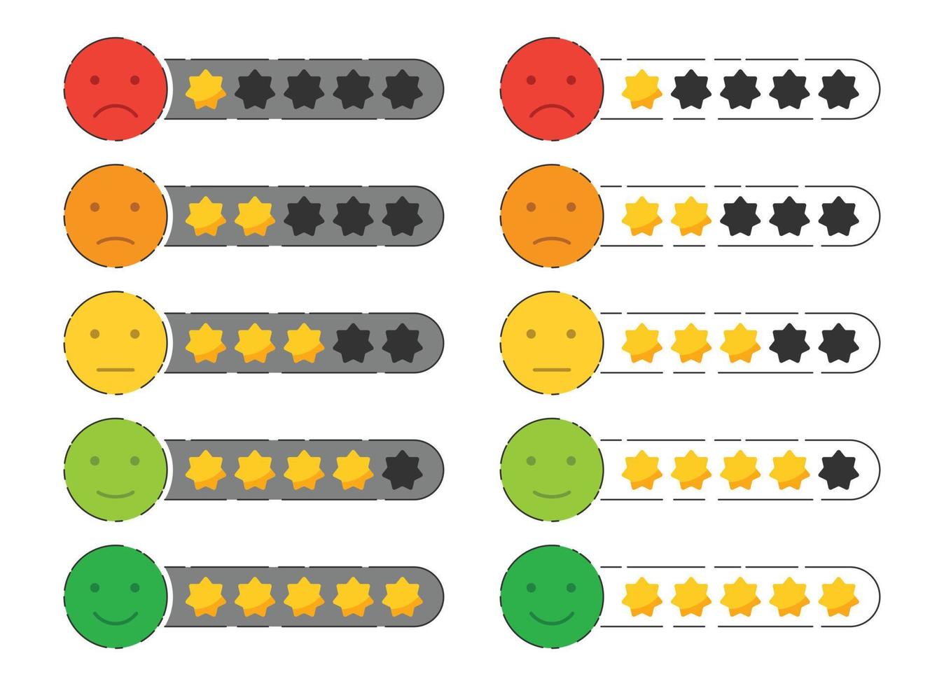 Emoji feedback icon with stars rating.  Customers review vector collection