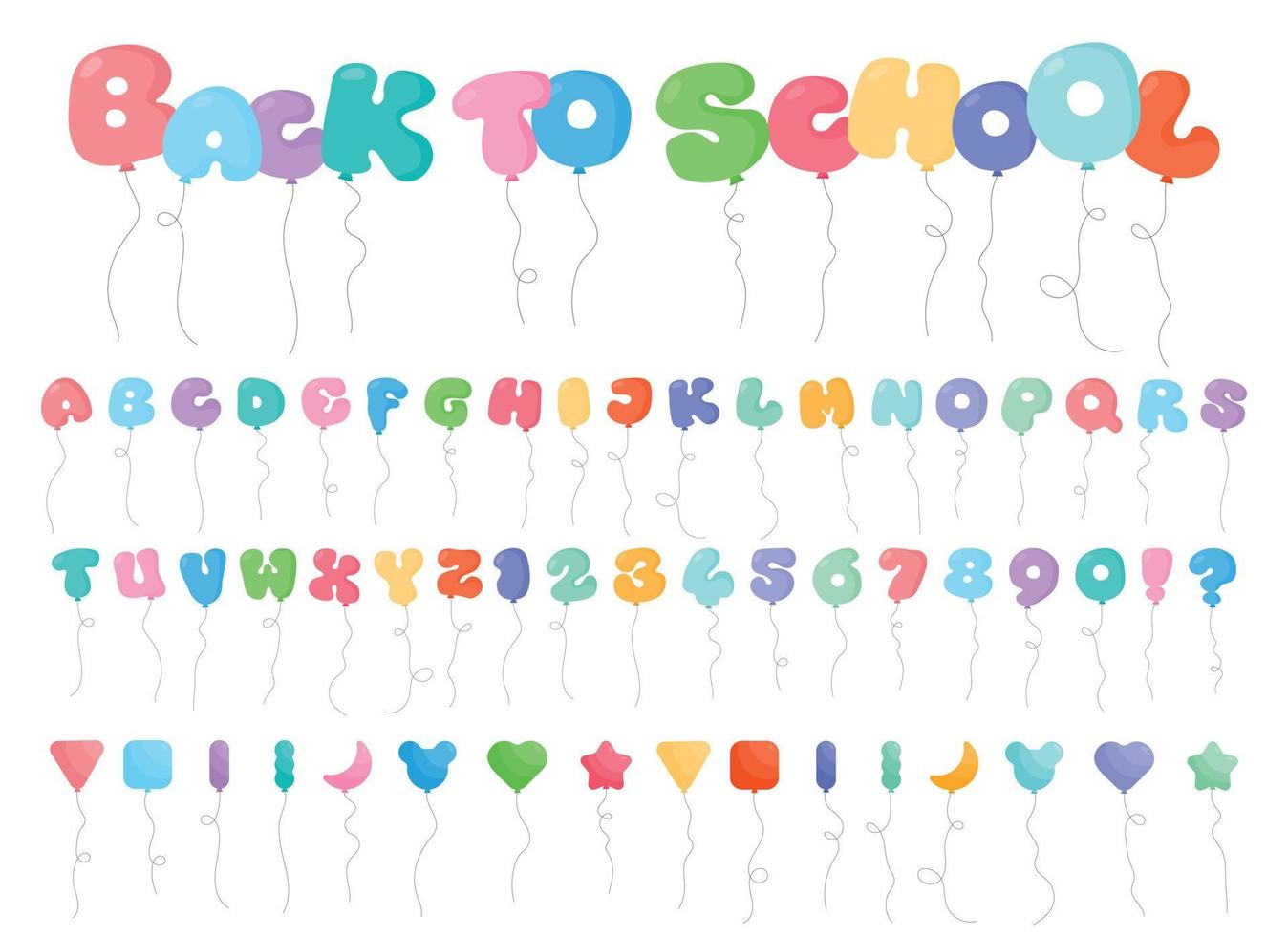 Funny balloon letters and numbers. Back to school ballon text vector