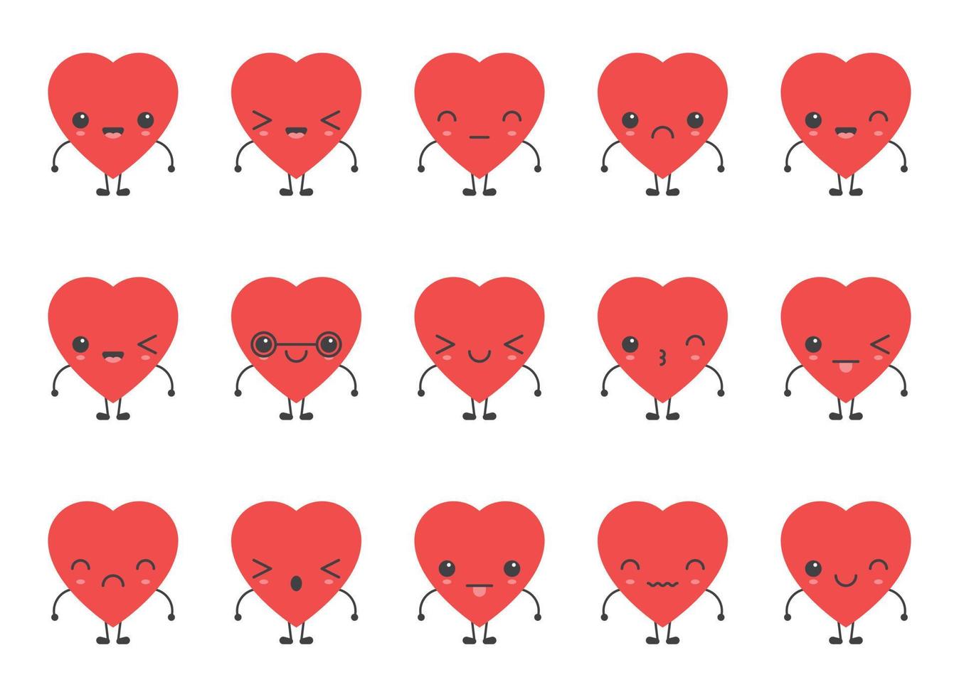Cartoon heart shape emoji with different mood vector illustration collection
