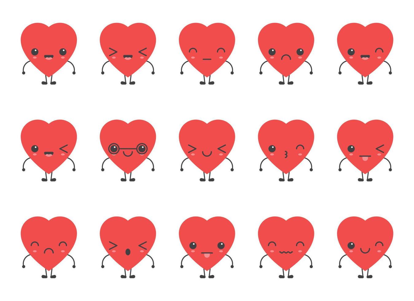 dibujos animados corazón forma emoji con diferente estado animico vector ilustración colección