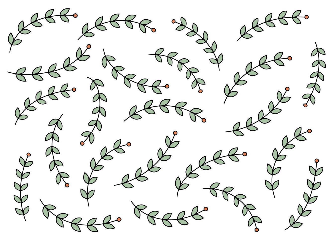 Outline flower with leaves vector set