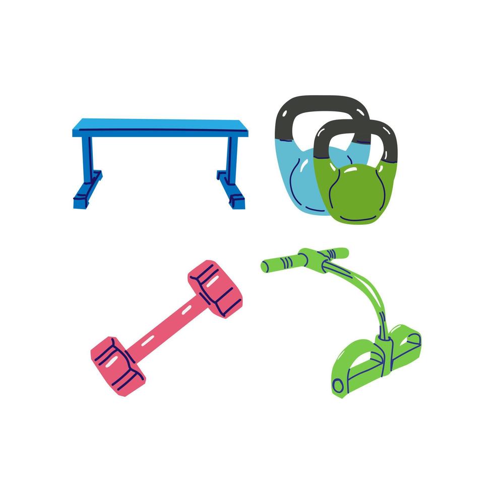 vector illustration of a set of fitness equipment