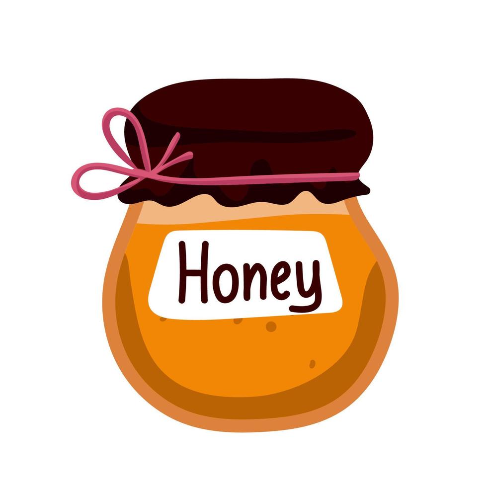 Cartoon honey jars. Glass pots isolated vector illustration. Transparent honey jars. Natural yellow honey, golden and fresh nectar in container