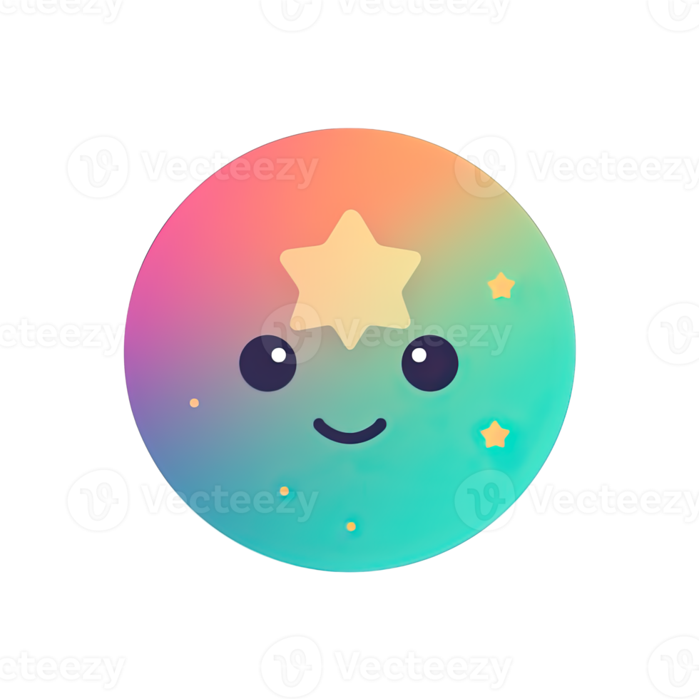 leende uttryckssymbol med stjärna på färgrik cirkel. vektor illustration png