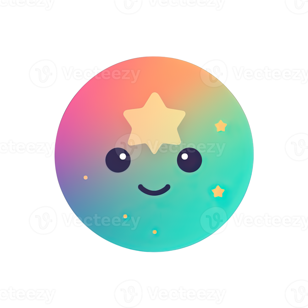 glimlachen emoticon met ster Aan kleurrijk cirkel. vector illustratie png