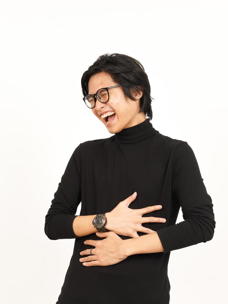 Hand on Stomach and Hard Laughing Of Handsome Asian Man Isolated On White Background photo