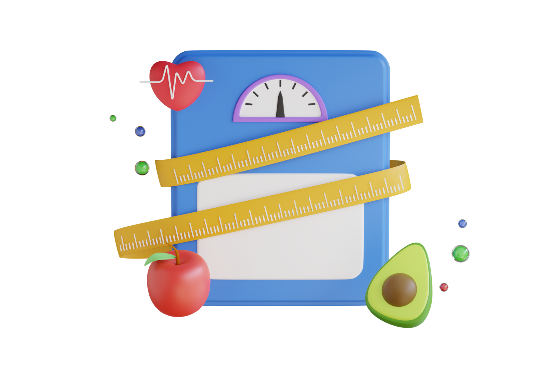 3D Illustration Of Weighting Scales With Measuring Tape Scales Red 3d-illustration-of-weighting-scales-with-measuring-tape-scales-red