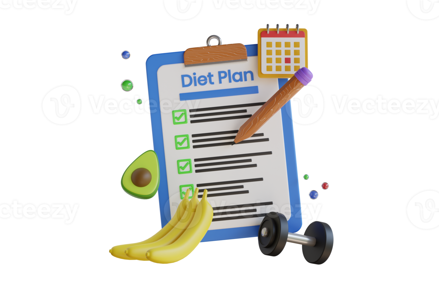 3D Illustration of Diet Plan. Meal Planning, Healthy food and Nutrition Diet. clipboard with a diet plan. 3D Illustration png