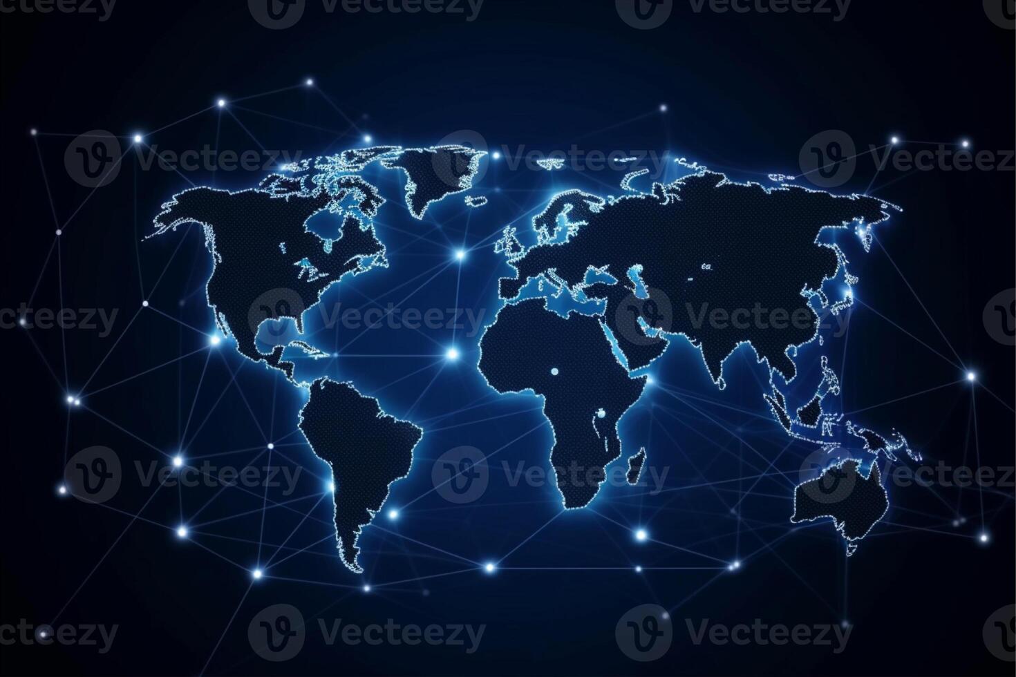 World map with global technology social connection network with lights and points, photo