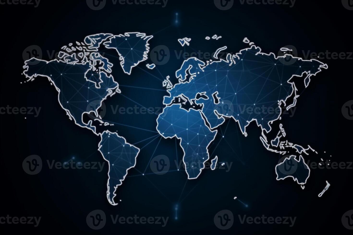 World map with global technology social connection network with lights and points photo
