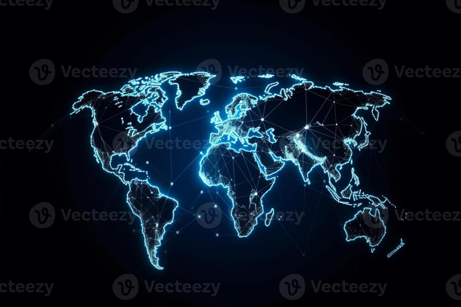 World map with global technology social connection network with lights and points photo