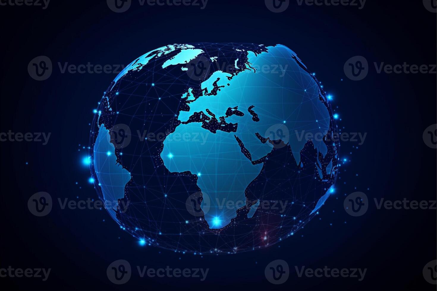 World map with global technology social connection network with lights and points photo