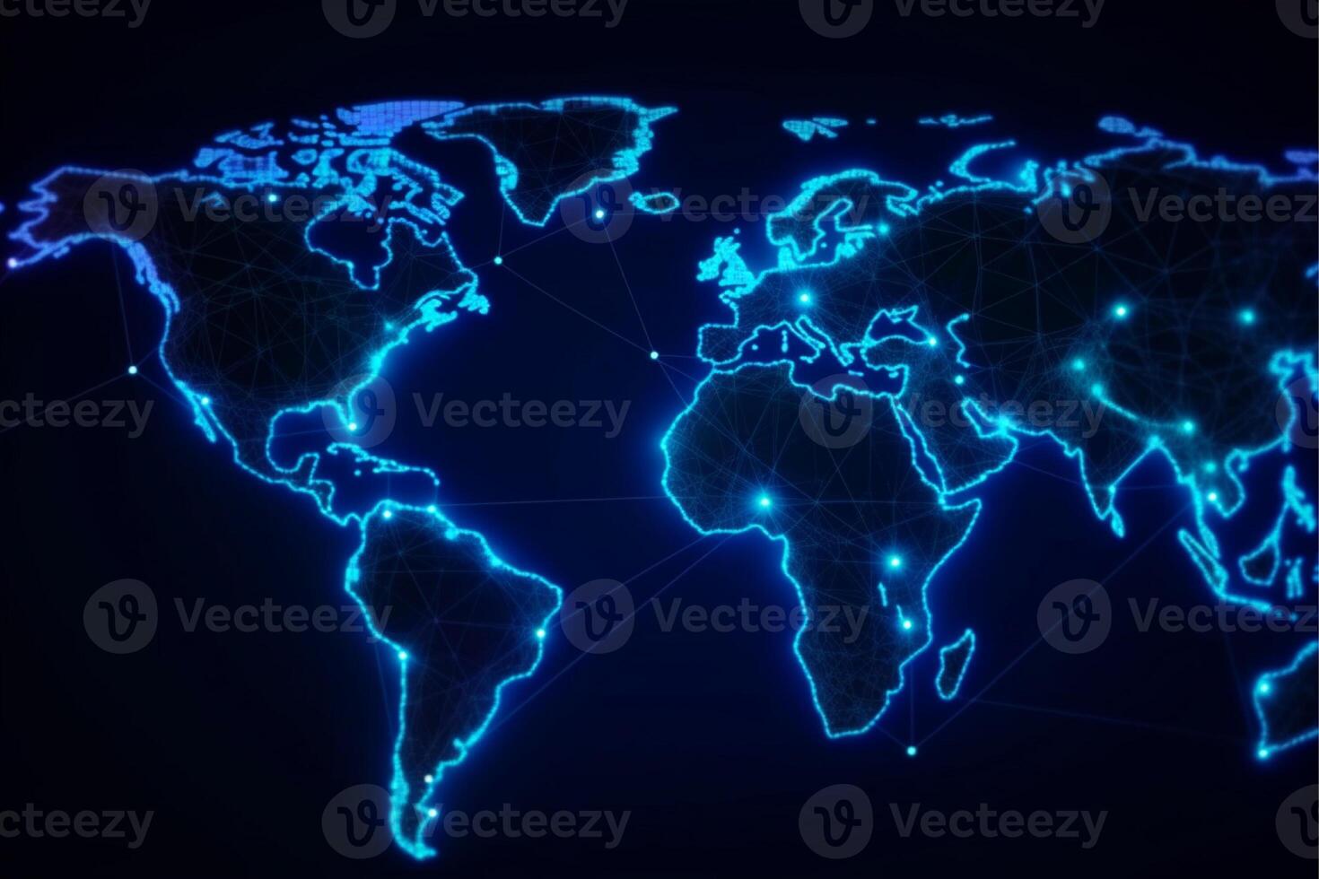 World map with global technology social connection network with lights and points photo