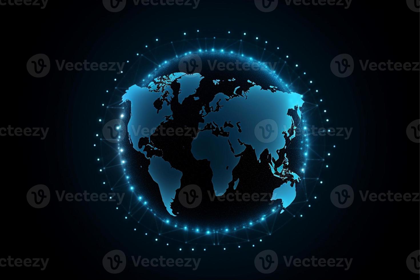 World map with global technology social connection network with lights and points photo
