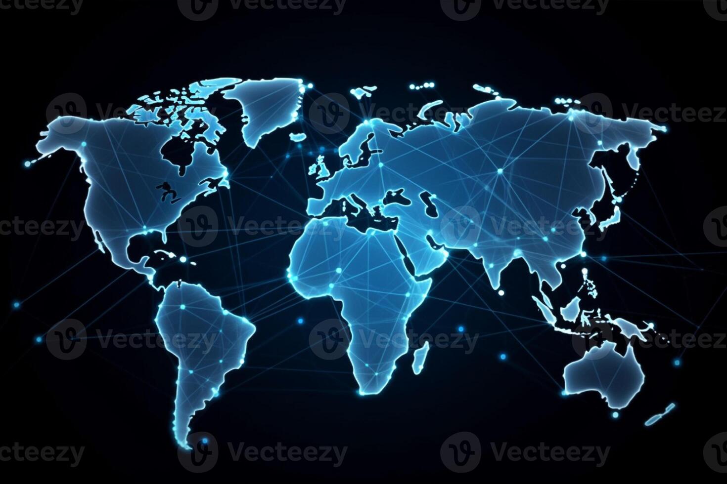 World map with global technology social connection network with lights and points, photo