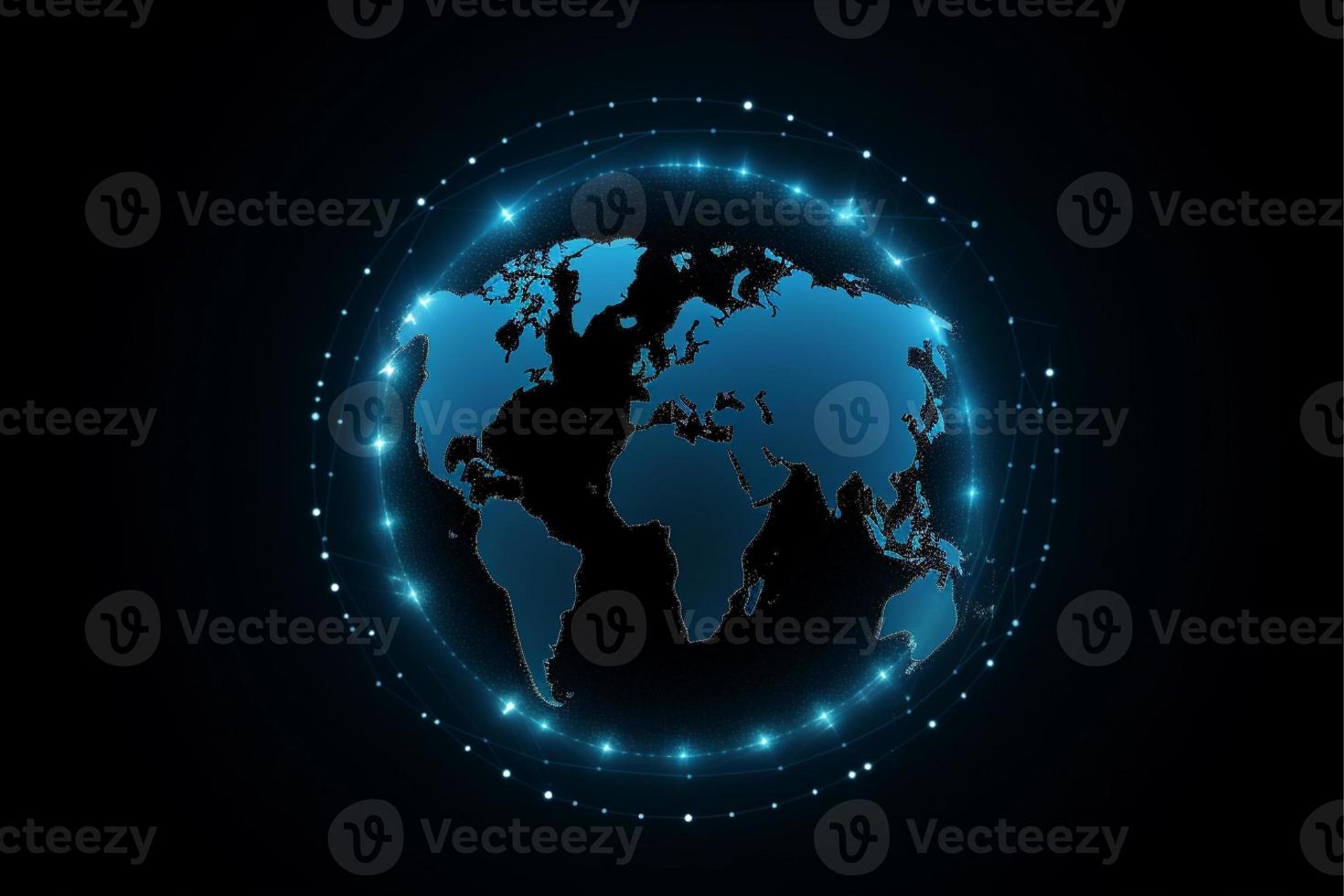World map with global technology social connection network with lights and points photo