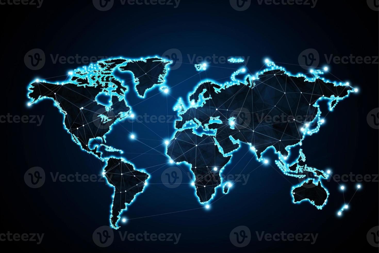 World map with global technology social connection network with lights and points photo