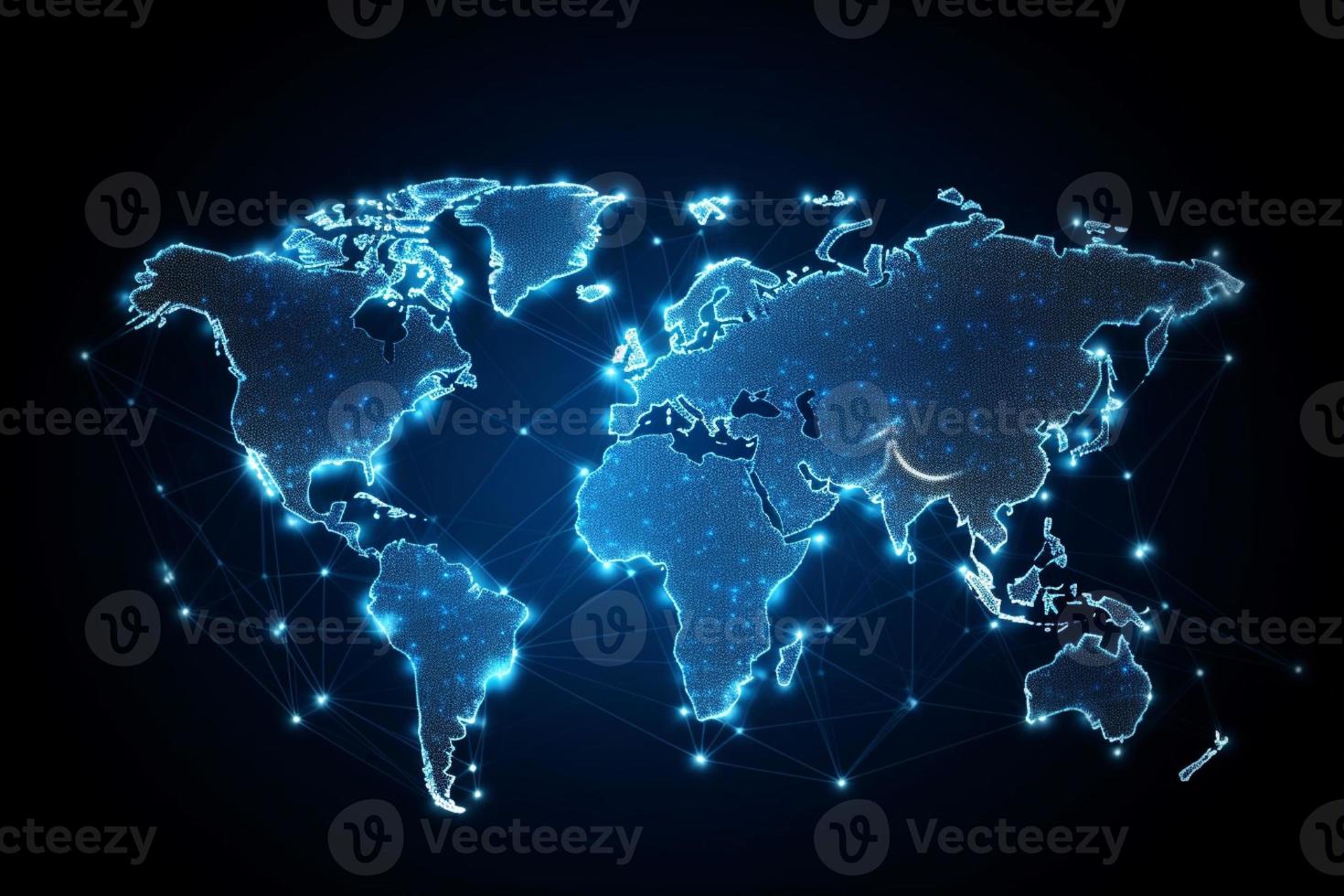 World map with global technology social connection network with lights and points photo