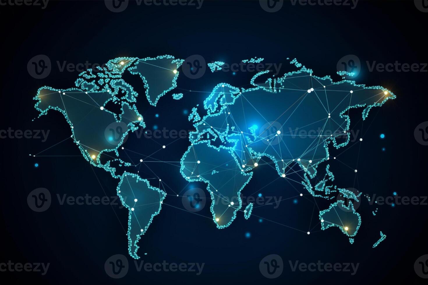 World map with global technology social connection network with lights and points, photo