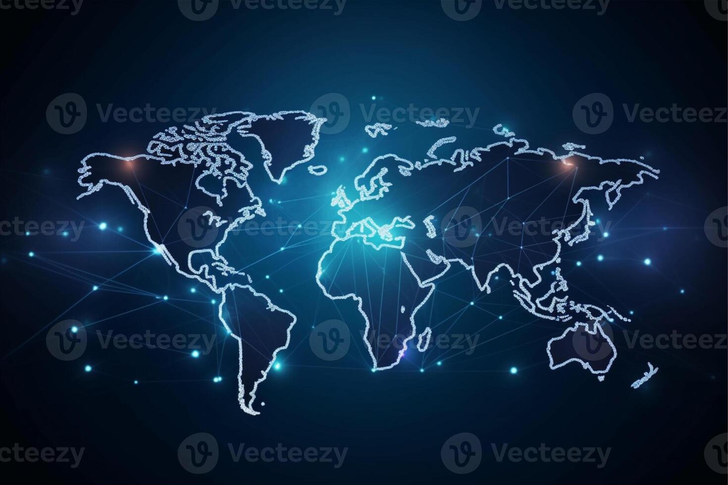 World map with global technology social connection network with lights and points, photo