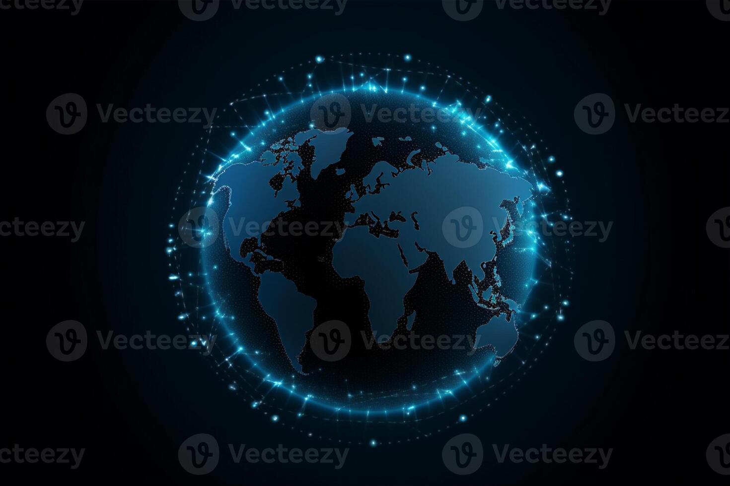 World map with global technology social connection network with lights and points, photo