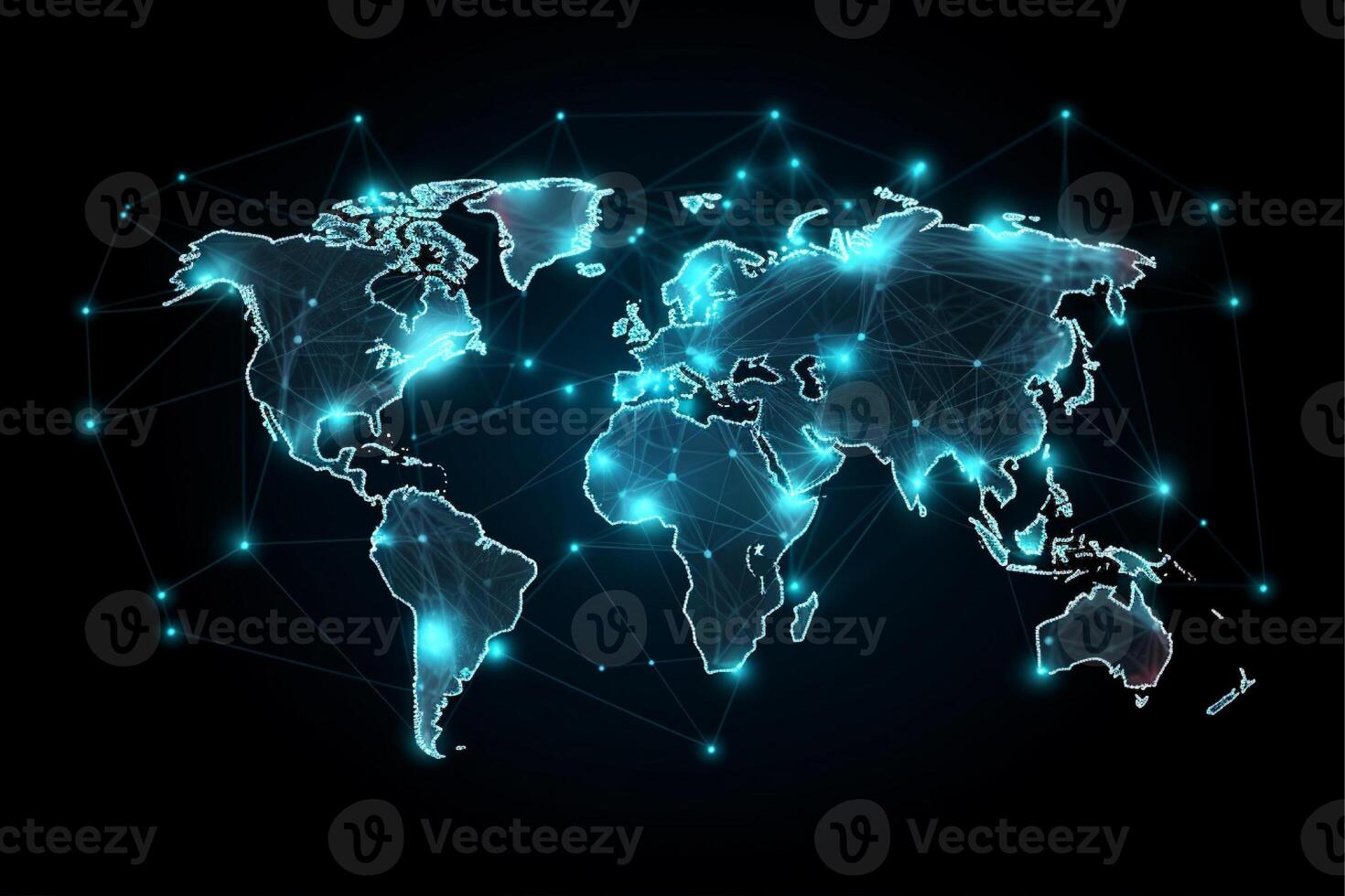 World map with global technology social connection network with lights and points photo