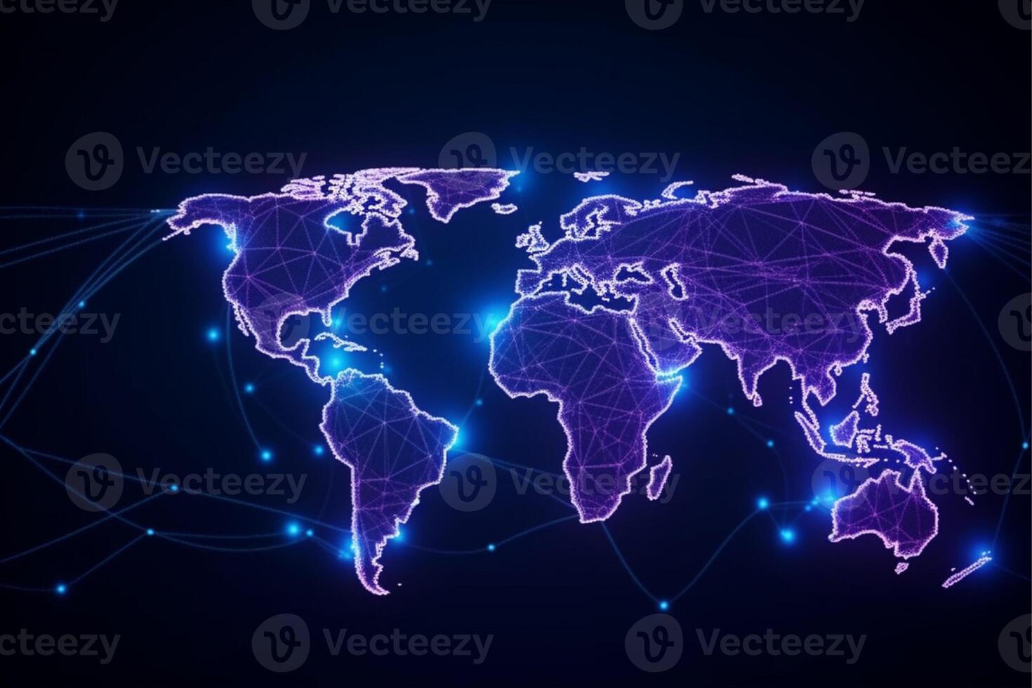 World map with global technology social connection network with lights and points photo