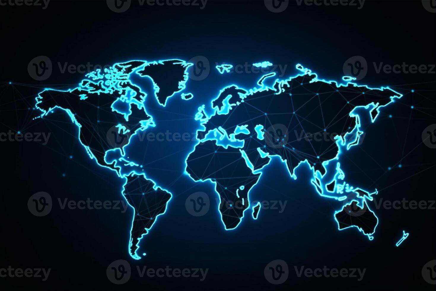 World map with global technology social connection network with lights and points photo