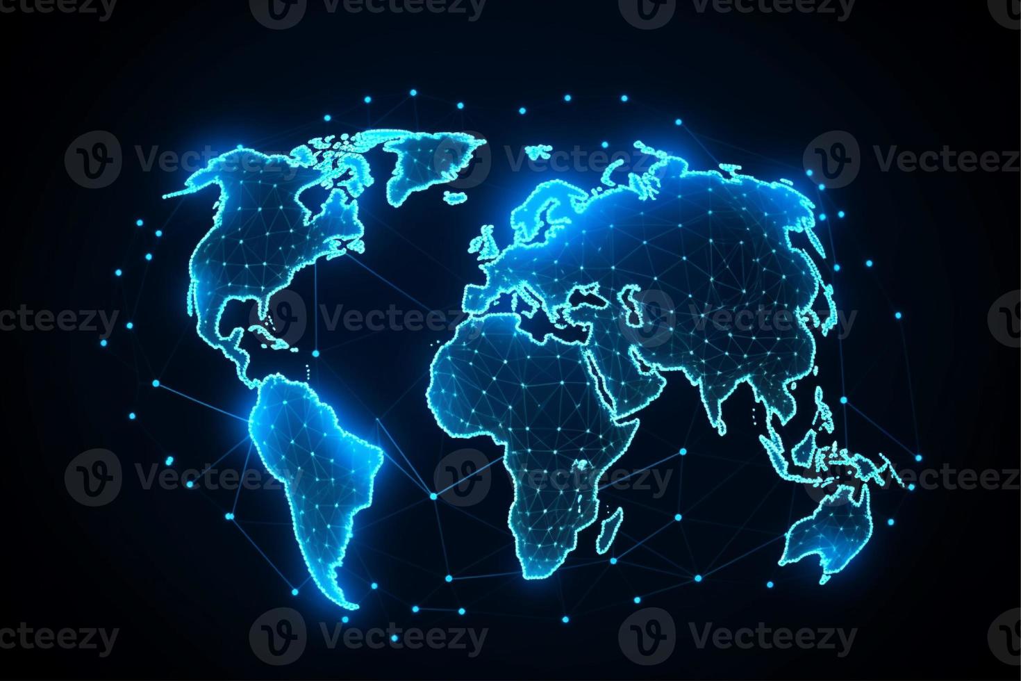 World map with global technology social connection network with lights and points photo