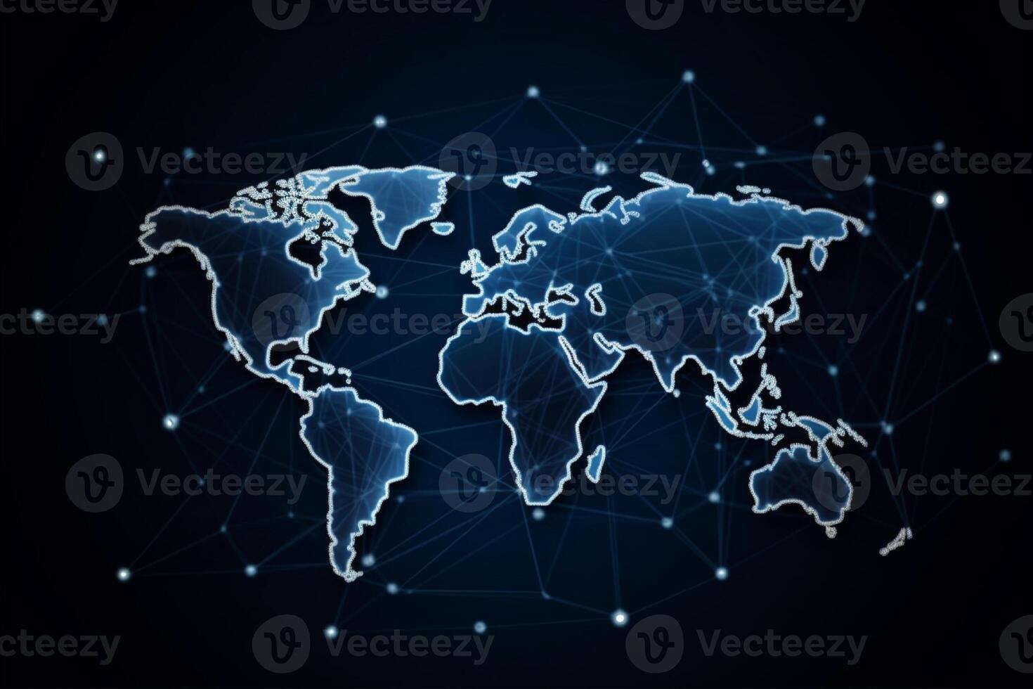 World map with global technology social connection network with lights and points photo