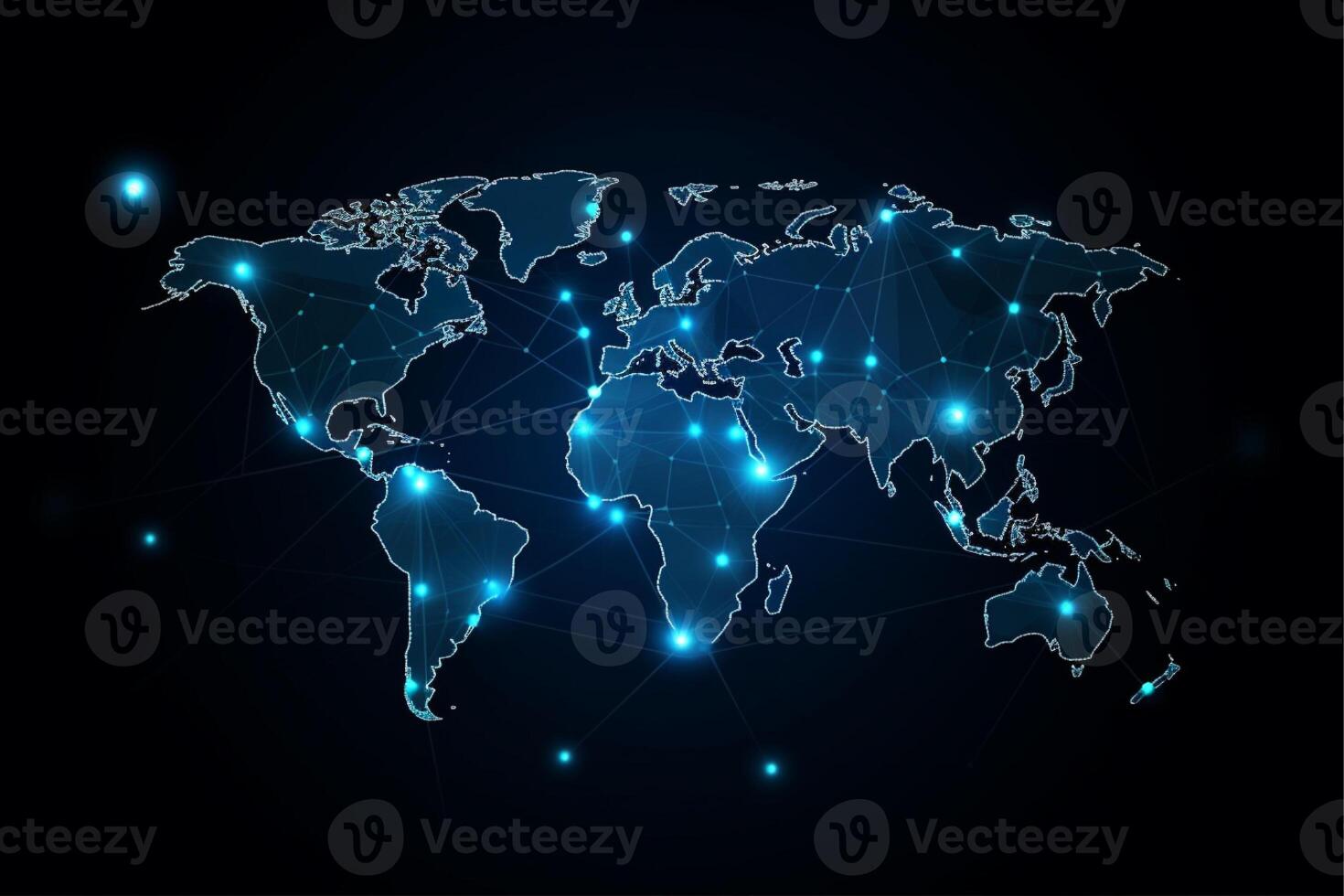 World map with global technology social connection network with lights and points, photo