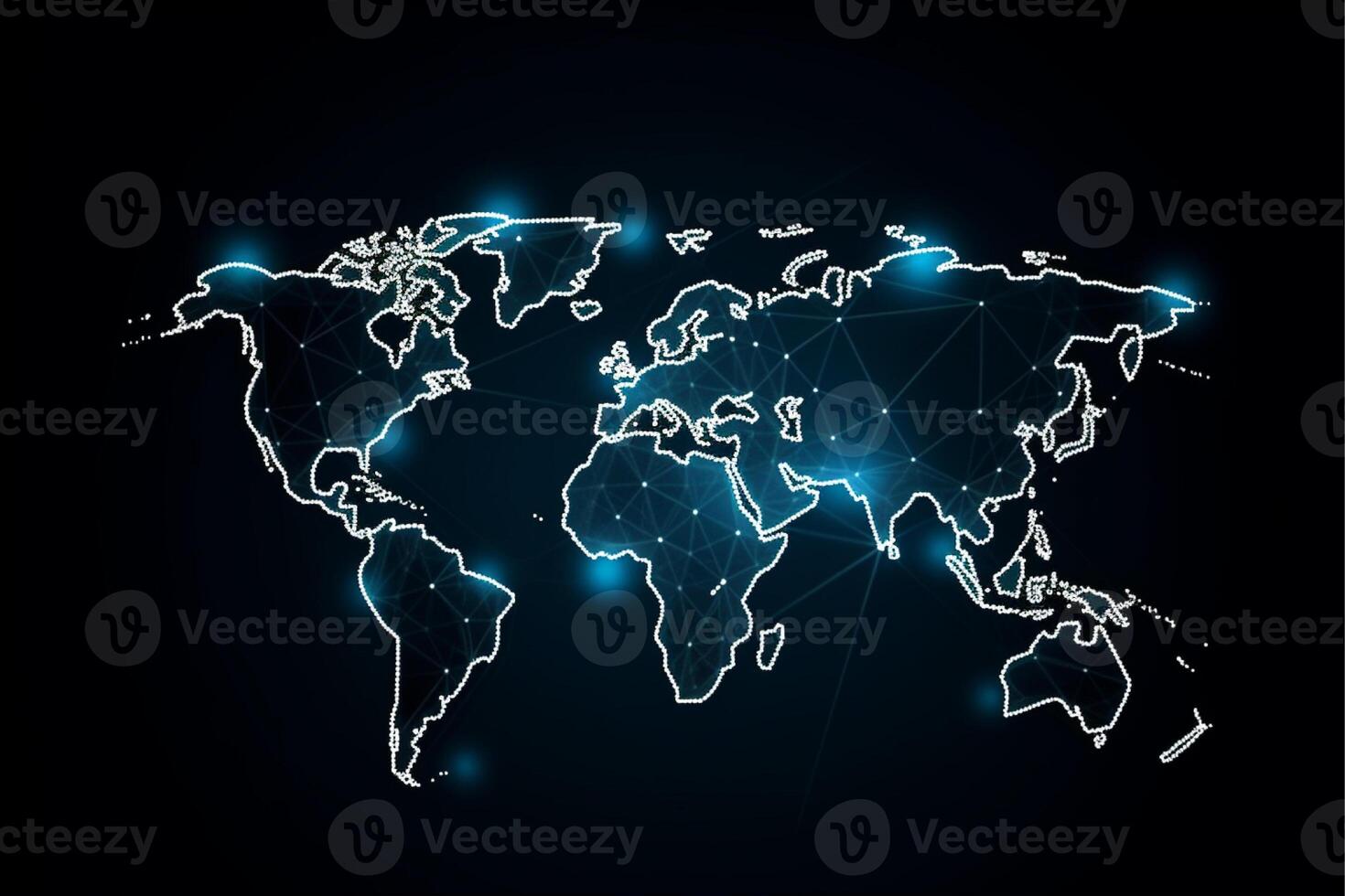 World map with global technology social connection network with lights and points photo
