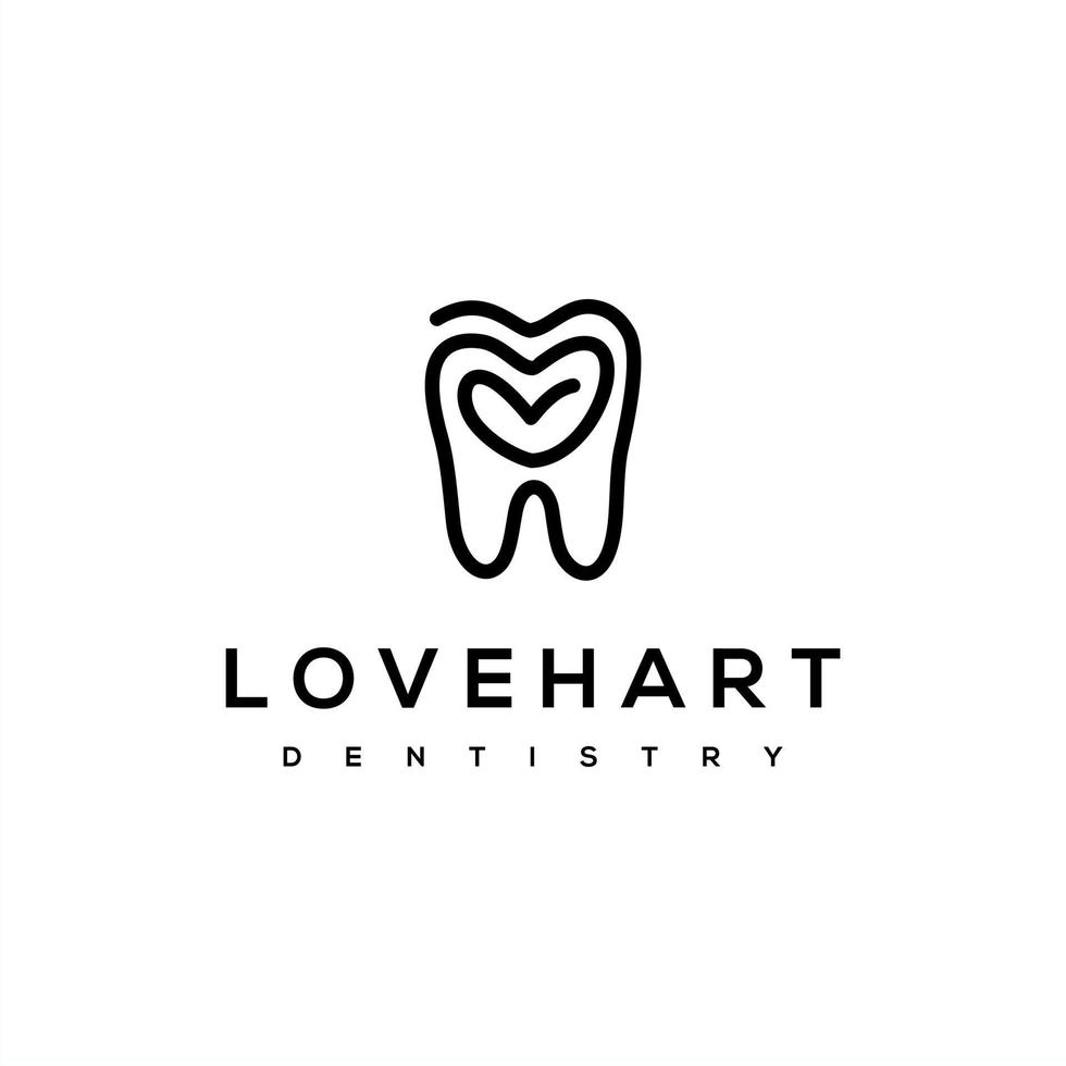 Dental Clinic Logo Tooth abstract with love design vector template Linear style, Design element for logo, poster, card, banner, emblem, t shirt. Vector illustration