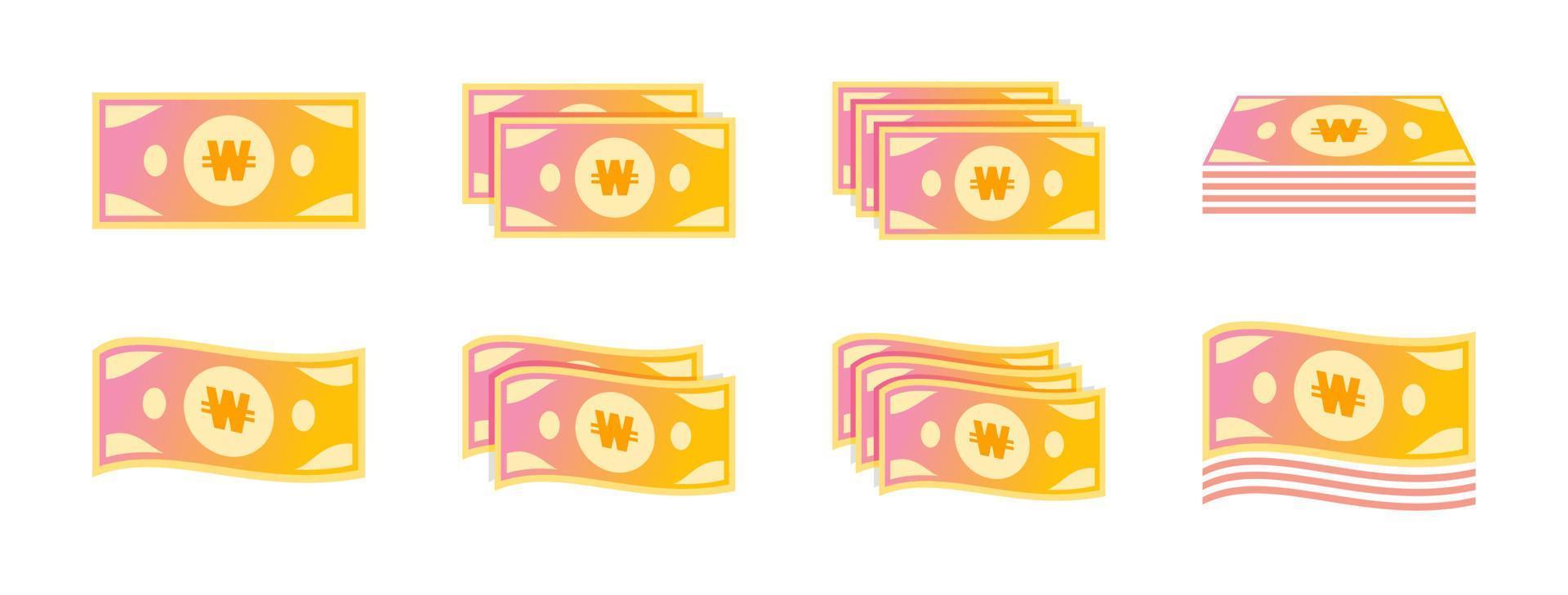 Korean Won Banknote Icon Set vector