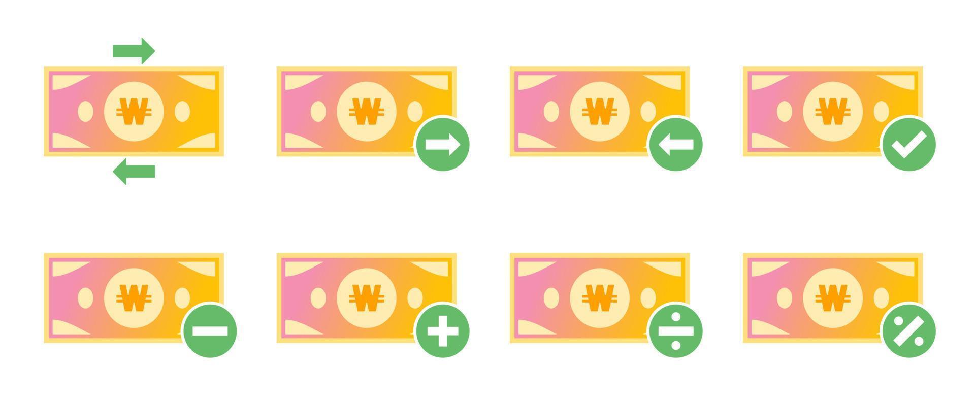 Korean Won Money Transaction Icon Set vector