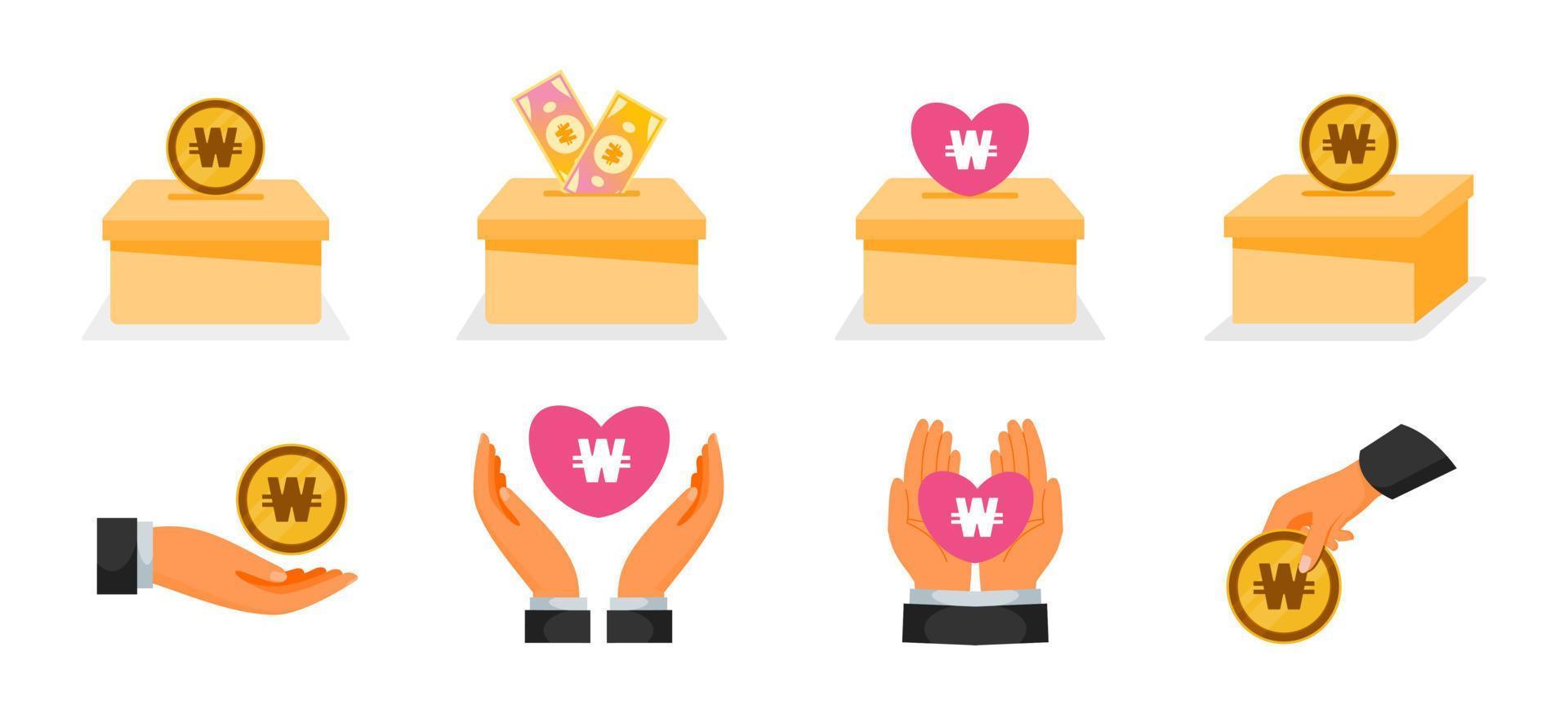 Donation Using Korean Won Money Icons vector