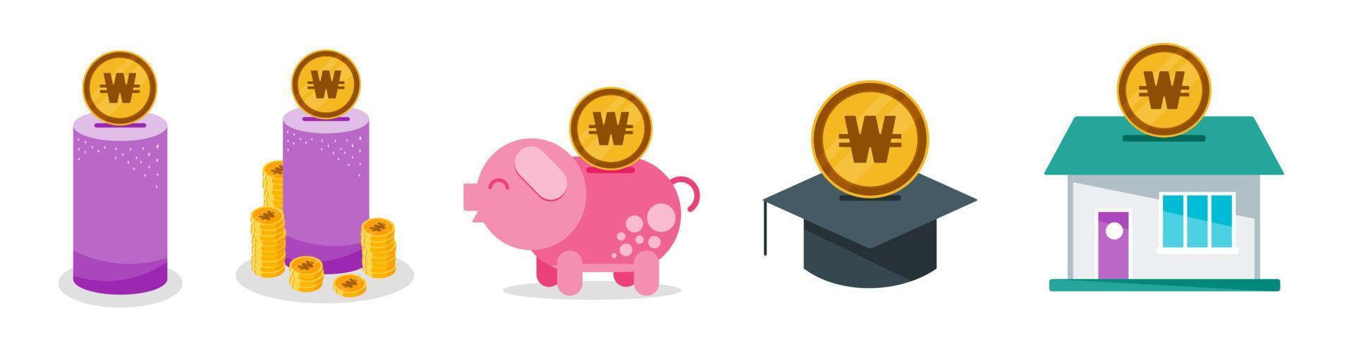 Saving Korean Won Money Set vector