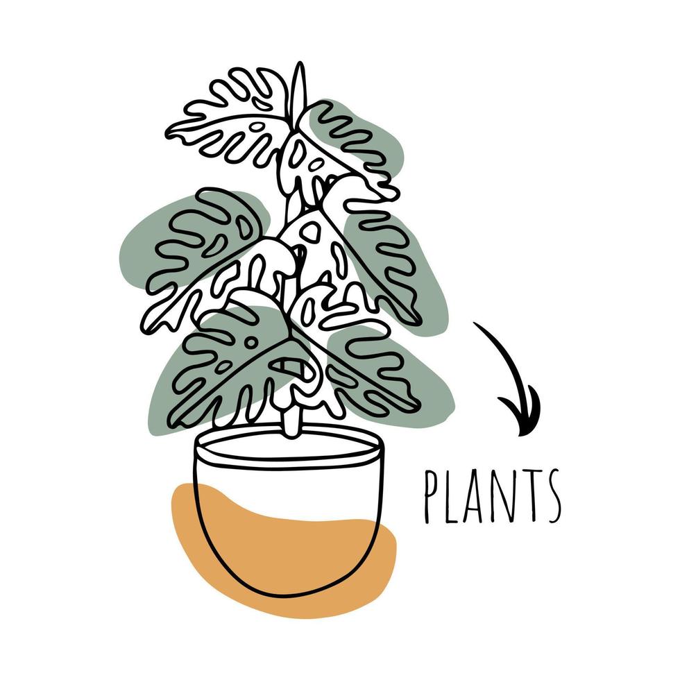 Doodle potted plant, self care vector