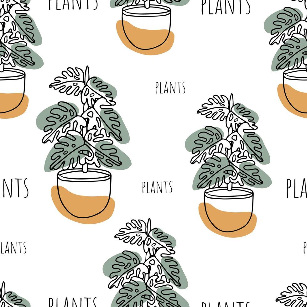 Seamless pattern Doodle potted plant vector