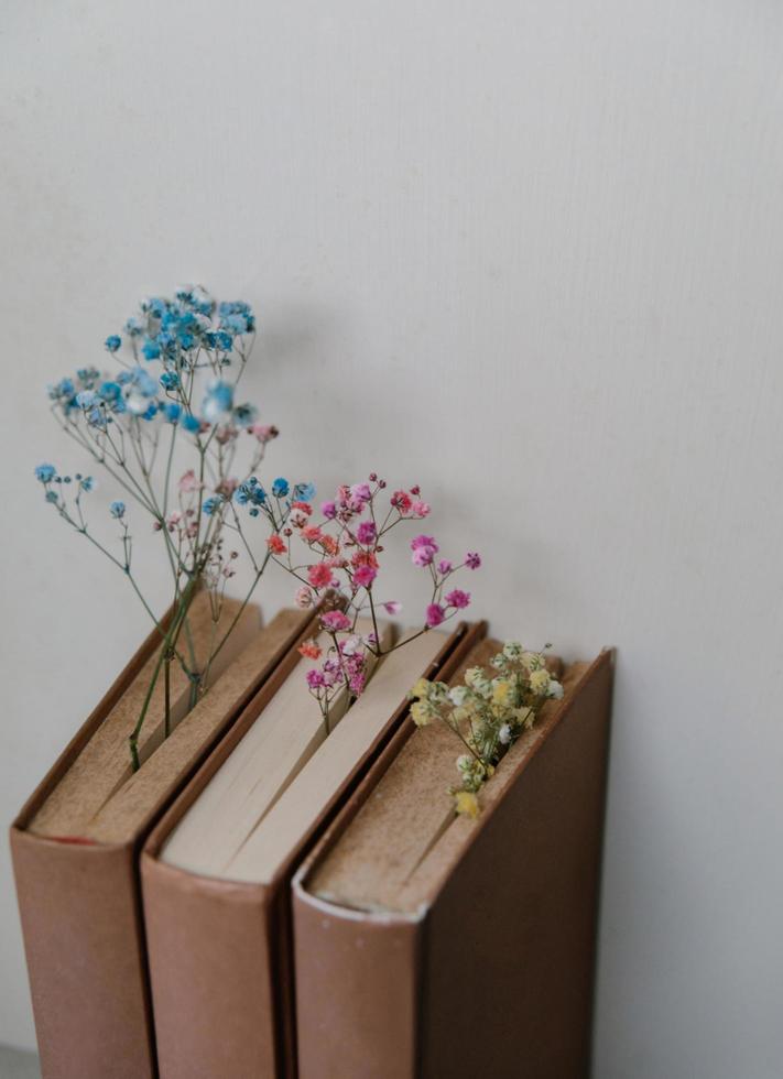 books with white wall photo