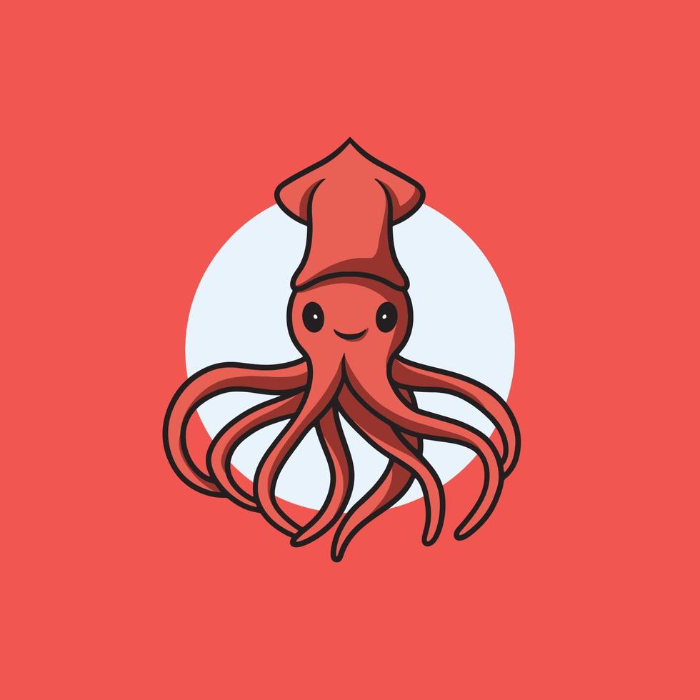 Cute squid smiling face cartoon illustration vector