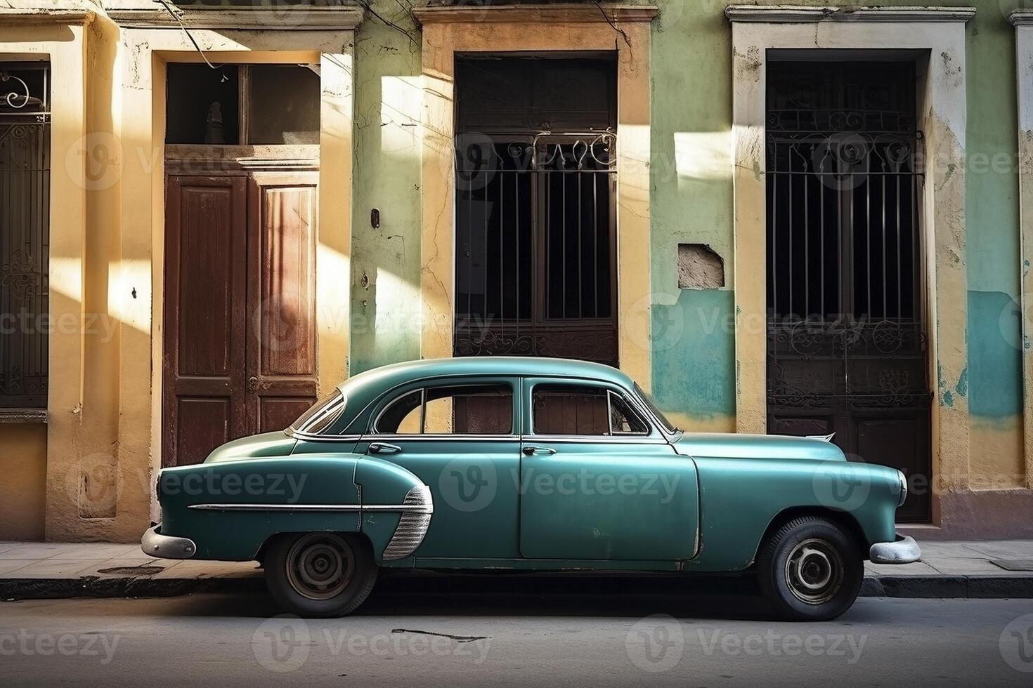 Clásico cubano coche en el calle de la Habana, creado con generativo ai foto