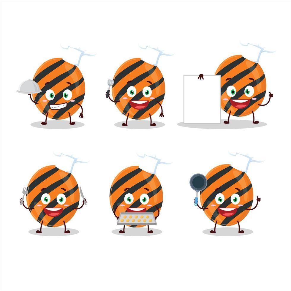 Cartoon character of halloween stripes candy with various chef emoticons vector