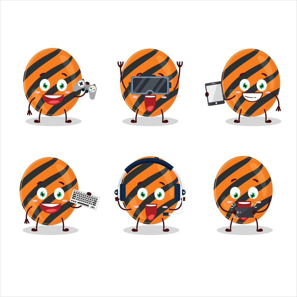 Halloween stripes candy cartoon character are playing games with various cute emoticons vector
