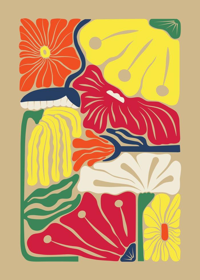 Abstract hand drawn aesthetic floral illustration poster. Botanical retro concept template perfect for postcards, wall art, banner, background etc. vector