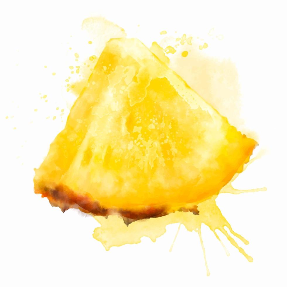 Watercolor fresh yellow summer illustration of pineapple slice. Isolated illustration on a white background, for postcards, patterns, and textiles. vector