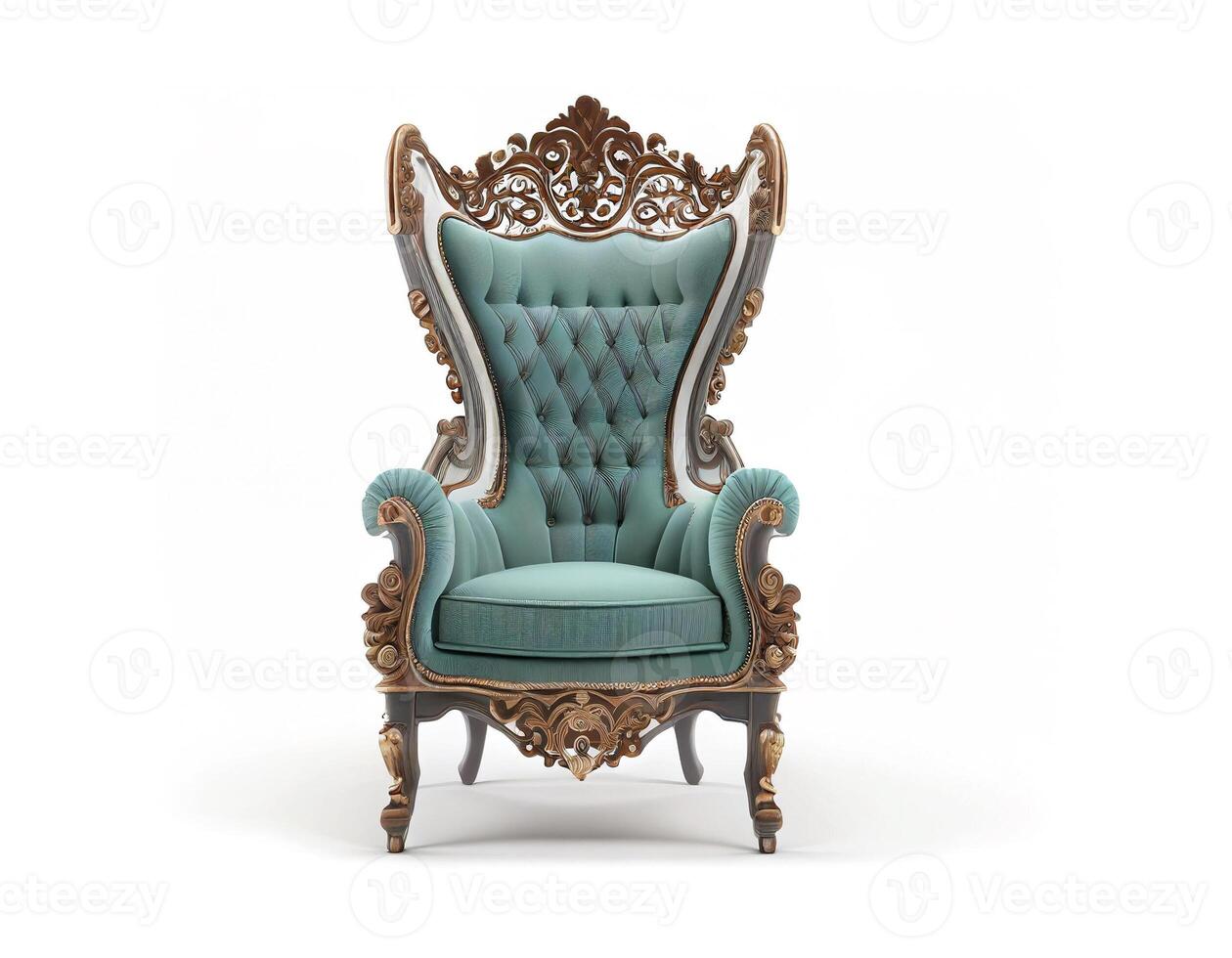 Front view of victorian royal chair on white background, created with photo