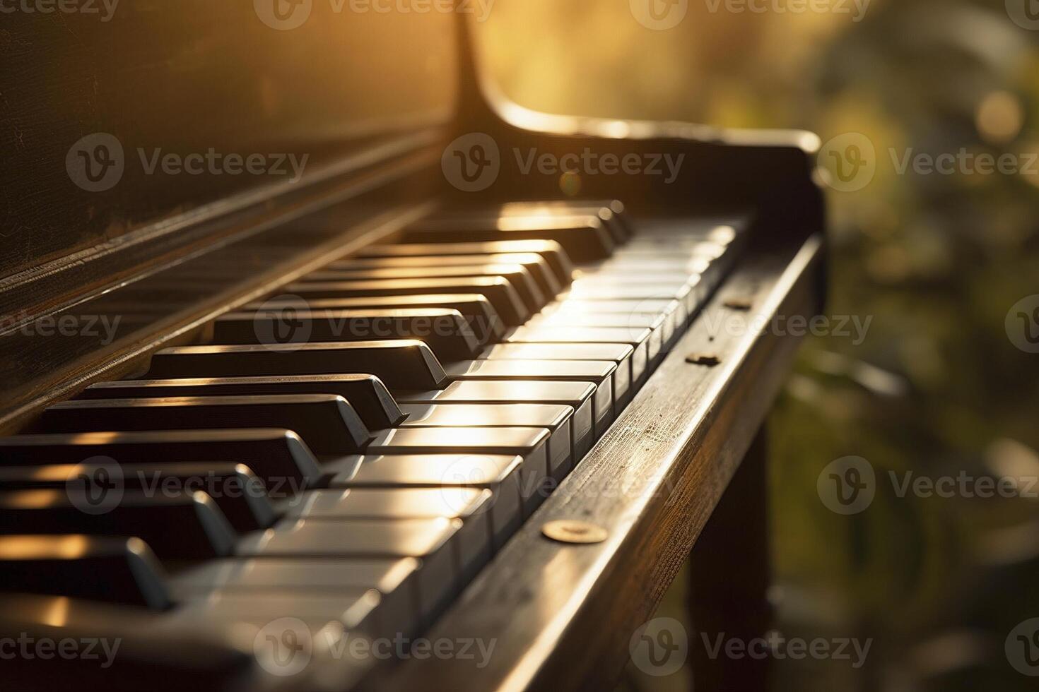 Piano keys at golden light sunset, created with photo