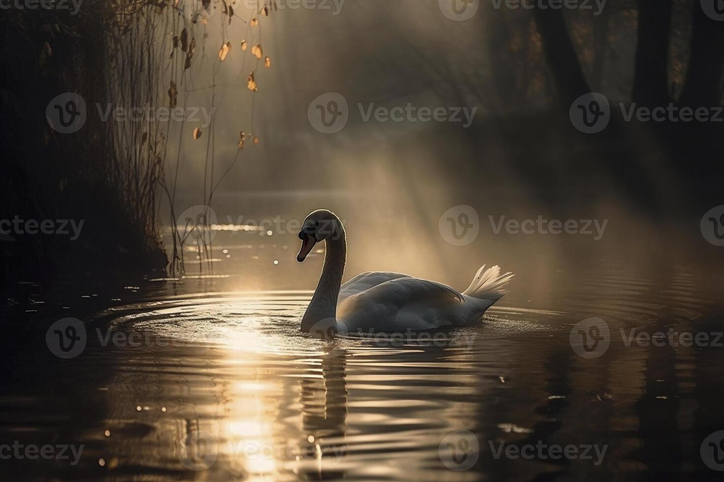 Swan floating on water, created with photo